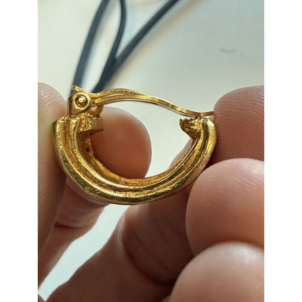 Vintage CHANEL Gold Tone Basket Weave CC Half Hoop Clip Earrings France READ